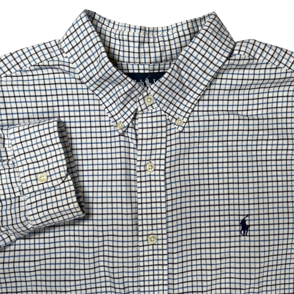Polo Ralph Lauren Button Down Shirt Mens XXL Blue White Check Long Sleeve Cotton